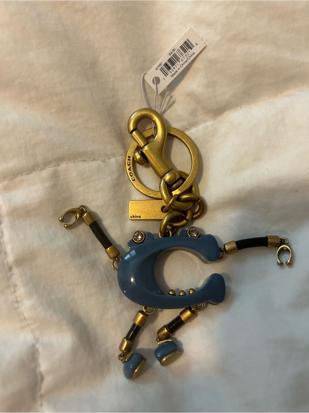Coach Blue and Gold 'C' Charm Keychain